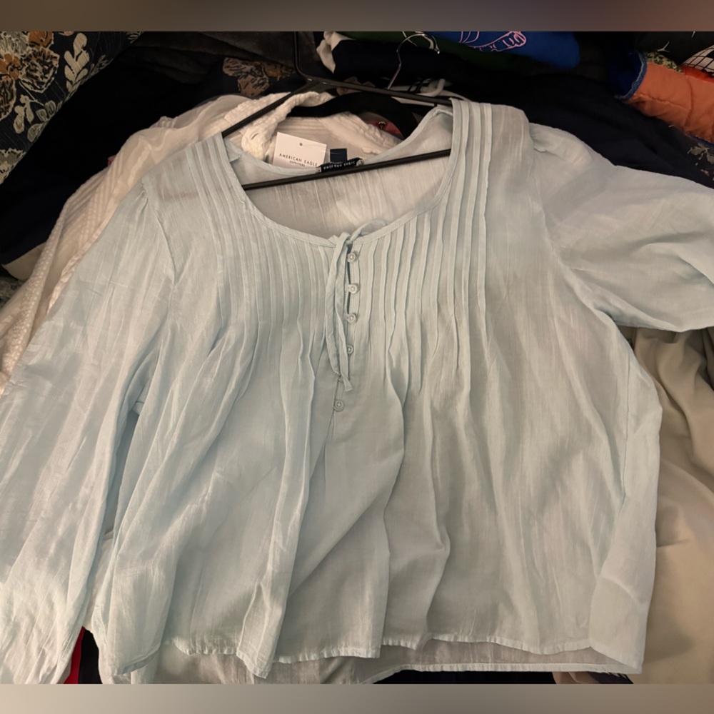 American Eagle Light Blue Button-Up Blouse